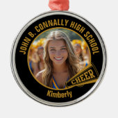 Black Gold Cheerleader Photo Christmas メタルオーナメント (正面)