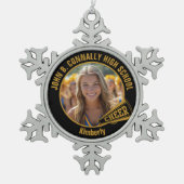 Black Gold Cheerleader Photo High School スノーフレークピューターオーナメント (正面)