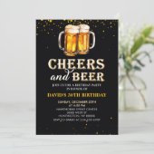 Black Gold Cheers and Beers Birthday Invitation 招待状 (スタンド正面)