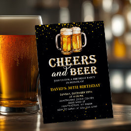 Black Gold Cheers and Beers Birthday Invitation 招待状