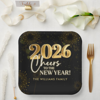 Black Gold Cheers New Years Eve Party ペーパープレート
