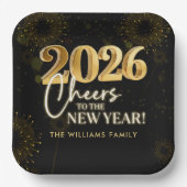 Black Gold Cheers New Years Eve Party ペーパープレート (正面)