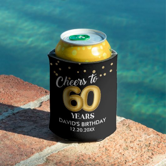 Black Gold Cheers to 60 Years Birthday Can Cooler 缶クーラー (インサイチュ プール)
