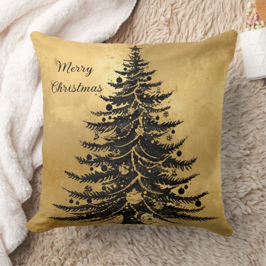 Black Gold Christmas Tree クッション (ブランケット)