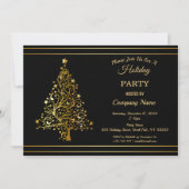 Black Gold Christmas Tree Corporate Holiday Party  招待状 (正面)