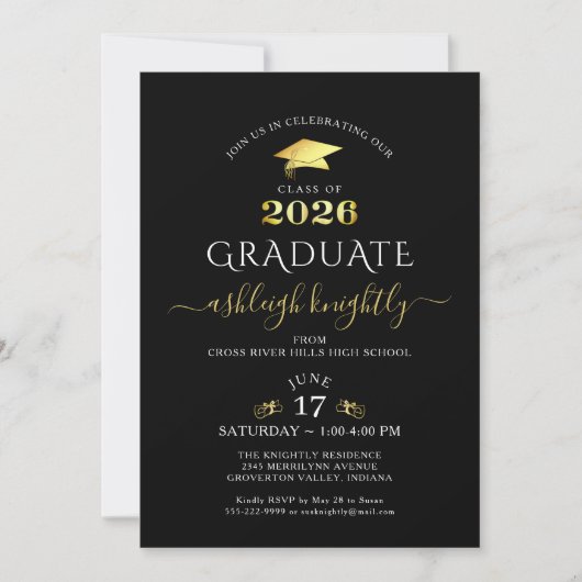Black Gold Class of 2026 Graduation 招待状 (正面)