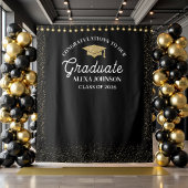 Black & Gold Class Of 2026 Graduation Backdrop タペストリー