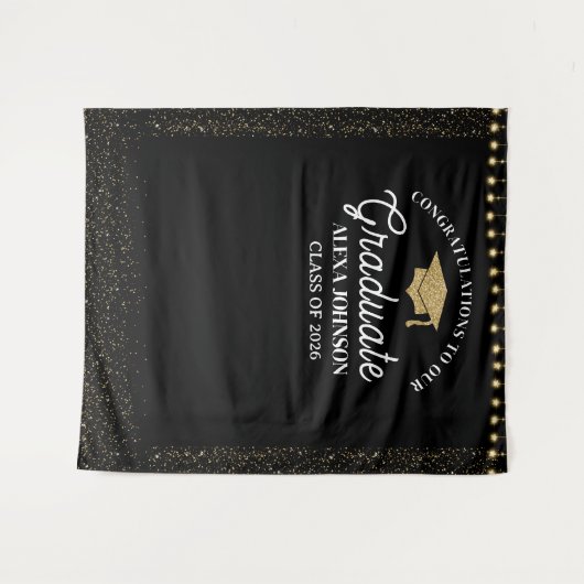 Black & Gold Class Of 2026 Graduation Backdrop タペストリー (正面(横))