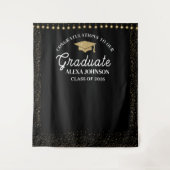Black & Gold Class Of 2026 Graduation Backdrop タペストリー (正面)