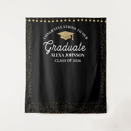 Black & Gold Class Of 2026 Graduation Backdrop タペストリー (正面)