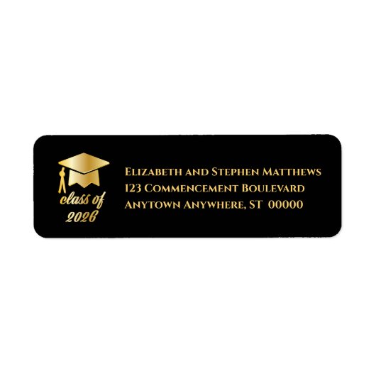 Black | Gold Class of 2026 Graduation Cap Label ラベル (正面)