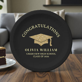 Black & Gold Class Of 2026 Graduation Party ペーパープレート