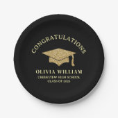 Black & Gold Class Of 2026 Graduation Party ペーパープレート (正面)