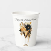 Black Gold Cocktails Drink Florals 40th Birthday 紙コップ (裏面)