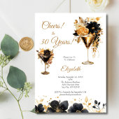 Black Gold Cocktails Drinks Florals 30th Birthday 招待状