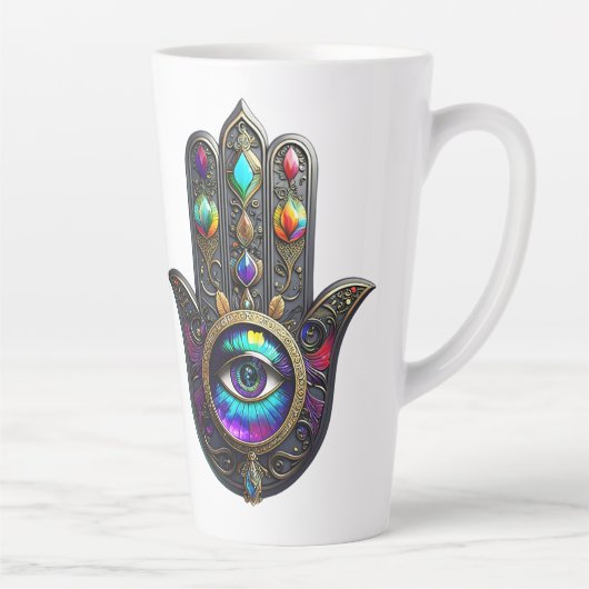 Black Gold Colorful Hamsa w/ Sapphire Third Eye  カフェラテマグ (右)