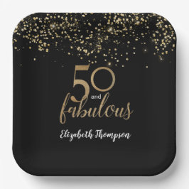 Black Gold Confetti 50 and fabulous 50th birthday ペーパープレート