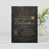 Black & Gold Confetti New Year's Eve Party 招待状 (スタンド正面)