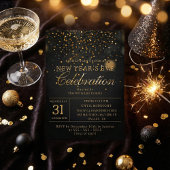 Black & Gold Confetti New Year's Eve Party 招待状