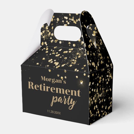 Black Gold confetti Retirement party Custom フェイバーボックス (裏面サイド)