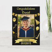 Black & Gold Congrats Graduation Card With Photo  カード (正面)