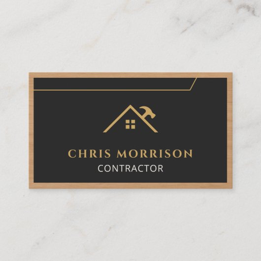 Black Gold Contractor Construction Wood QR Code 名刺 (正面)