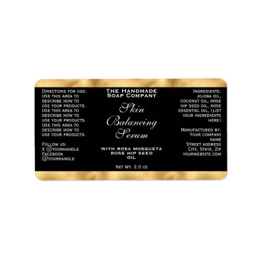 Black & Gold Cosmetics Small Dropper Bottle Label ラベル (正面)