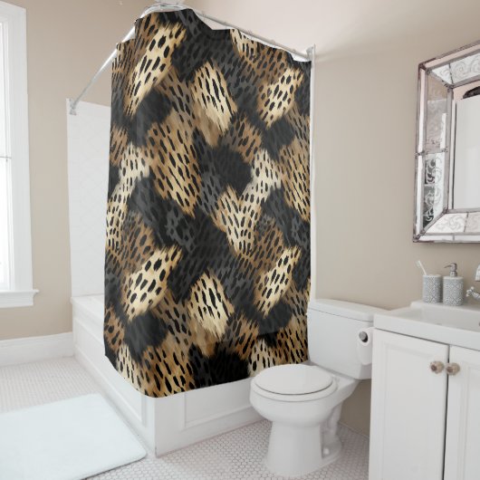 Black Gold Cream Leopard Animal Print   シャワーカーテン (インサイチュ)