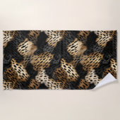 Black Gold Cream Leopard Animal Print   ビーチタオル (正面)