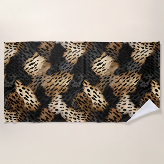 Black Gold Cream Leopard Animal Print   ビーチタオル (正面)