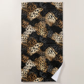 Black Gold Cream Leopard Animal Print   ビーチタオル (正面)