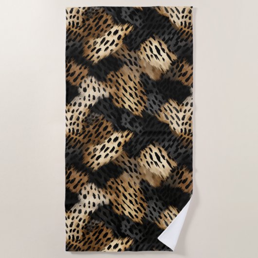 Black Gold Cream Leopard Animal Print   ビーチタオル (正面)