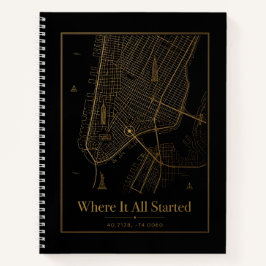 Black Gold Custom City Map Spiral Notebook  ノートブック