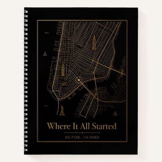 Black Gold Custom City Map Spiral Notebook ノートブック (正面)