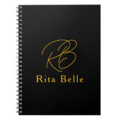 Black Gold Custom Name Elegant Spiral Notebook ノートブック (正面)