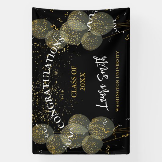 Black & Gold Custom Party Personalized Graduation 横断幕 (縦)