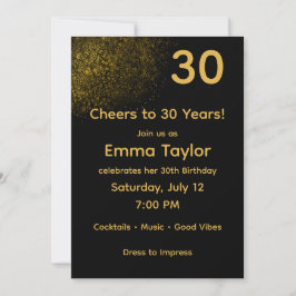 Black & Gold Customizable Birthday Invitation 招待状