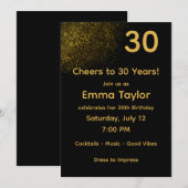 Black & Gold Customizable Birthday Invitation 招待状 (正面/裏面)