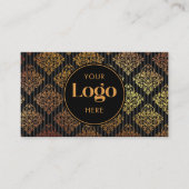 Black & Gold Damask Striped Custom Logo QR Code 名刺 (正面)