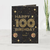 Black Gold Dancing Disco Ball 100th Happy Birthday カード (正面)