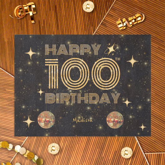 Black Gold Dancing Disco Ball 100th Happy Birthday 薄葉紙