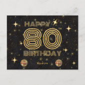 Black Gold Dancing Disco Ball 80th Happy Birthday ポストカード (正面)