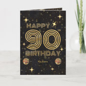 Black Gold Dancing Disco Ball 90th Happy Birthday カード (正面)