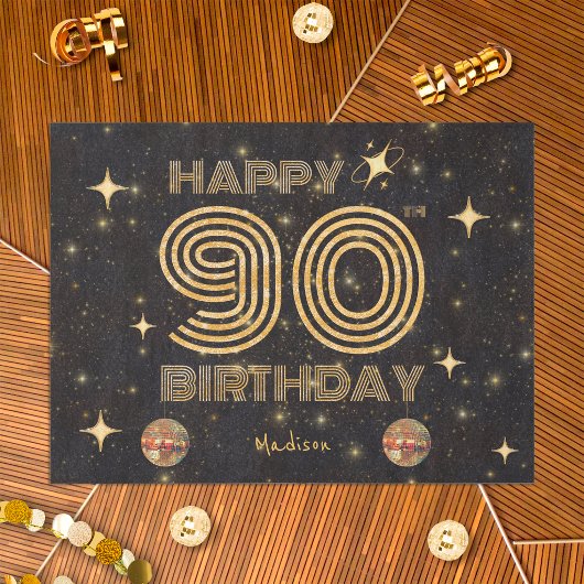 Black Gold Dancing Disco Ball 90tht Happy Birthday 薄葉紙