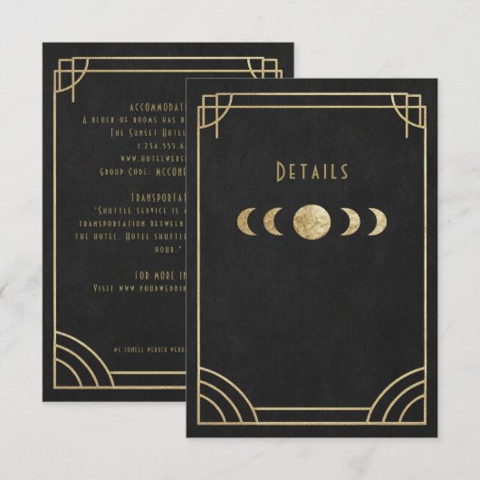 Black & gold deco wedding details card エンクロージャーカード (正面/裏面)