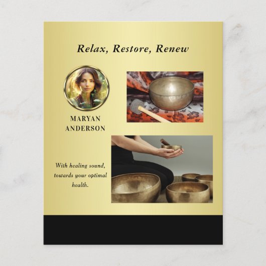 Black & gold design, Logo or Photo in gold circle, チラシ (正面)