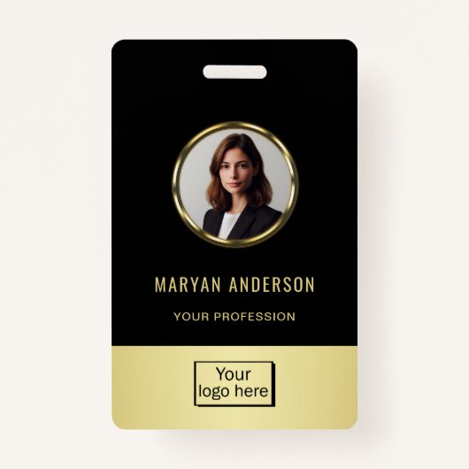 Black & gold design, Logo or Photo in gold circle, バッジ (正面)