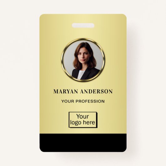 Black & gold design, Logo or Photo in gold circle, バッジ (正面)