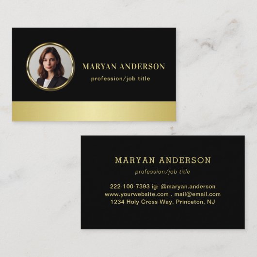 Black & gold design, Logo or Photo in gold circle, 名刺 (正面/裏面)