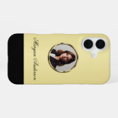 Black & gold design, Logo or Photo in gold circle, iPhone 16ケース (裏面横)